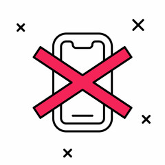 Filled outline No cell phone icon isolated on white background. No talking and calling sign. Cell prohibition. Vector