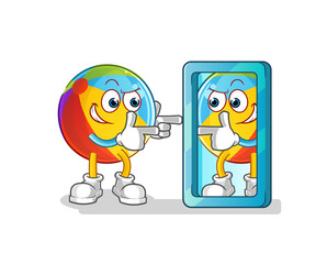 beach ball looking into mirror cartoon. cartoon mascot vector