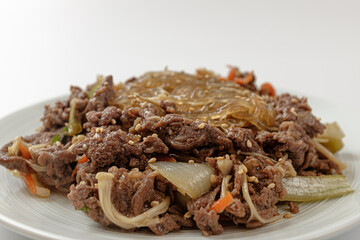 beef bulgogi on a white background