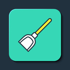 Filled outline Dustpan icon isolated on blue background. Cleaning scoop services. Turquoise square button. Vector