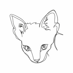 Continuous one simple single abstract line drawing of cute cat face icon in silhouette on a white background. Linear stylized.