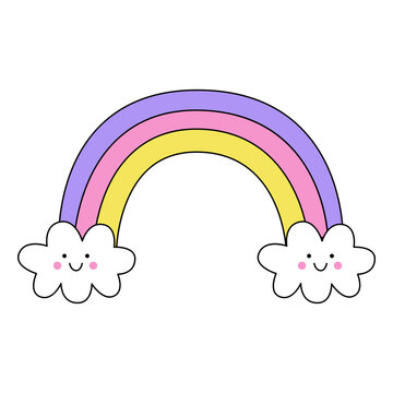 Vector illustration of cute kawaii rainbow isolated on white background.