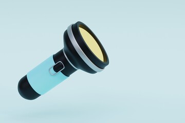 Electric handheld flashlight with button. 3d illustration - obrazy, fototapety, plakaty