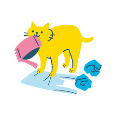 ゴミをくわえる猫