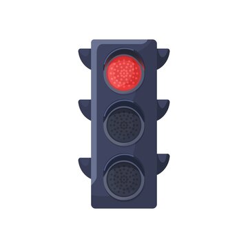 recommend clip art: Red signal on traffic light. Semaphore with stop sign. Led lamp prohibiting movement. Crossroads stoplight. Street equipment for safety. Flat vector illustration isolated on white background