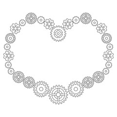 Valentine card. Heart made of gears. Vector illustration in steampunk style. Valentine's Day, fantastic coloring pages for children and adults