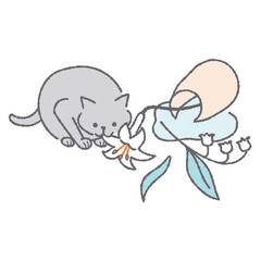 猫と倒れた花瓶