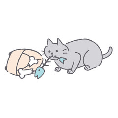 魚の骨を食べる猫