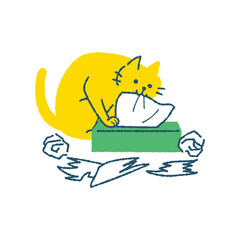 ティッシュを出す猫