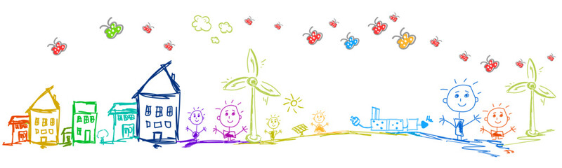 Erneuerbare Energie Band Banner Bunt Landschaft Panorama Hintergrund Zeichnung