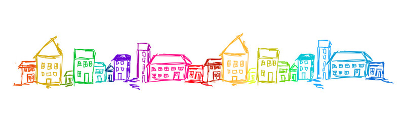 Stadt Panorama Haus Häuser bunt Landschaft 