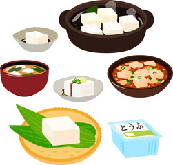 豆腐を使った料理のイラストセット