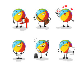 beach ball postman set character. cartoon mascot vector