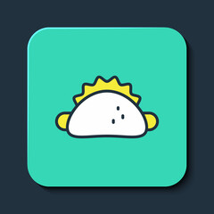 Filled outline Taco with tortilla icon isolated on blue background. Traditional mexican fast food menu. Turquoise square button. Vector