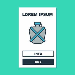 Filled outline Canteen water bottle icon isolated on turquoise background. Tourist flask icon. Jar of water use in the campaign. Vector