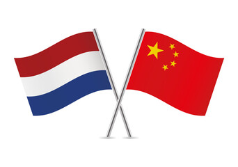 Netherlands and China flags. Netherlandish and Chinese flags isolated on white background. Vector illustration.