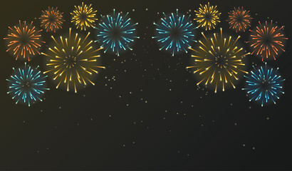 Fireworks shining sparks. Fireworks explosions object for festival background. Celebrate Lighting effect isolated vector illustration.