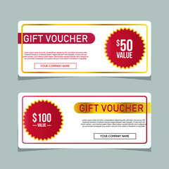 Realistic yellow red geometric gift voucher card banners design templates