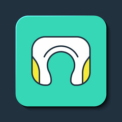 Filled outline Travel neck pillow icon isolated on blue background. Pillow U-shaped. Turquoise square button. Vector