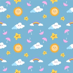 seamless pattern with clouds and sun