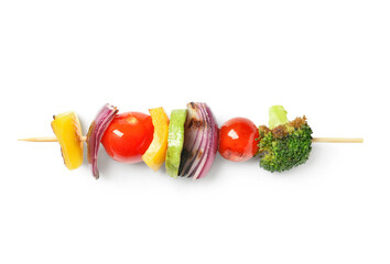 Skewer with vegetables on white background
