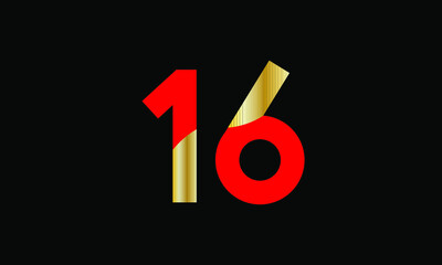 16 Number New Gold Red Elegant Logo