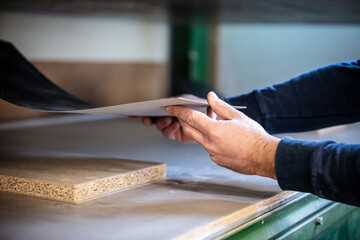 closeup of an veneer press in a carpentry or workshop