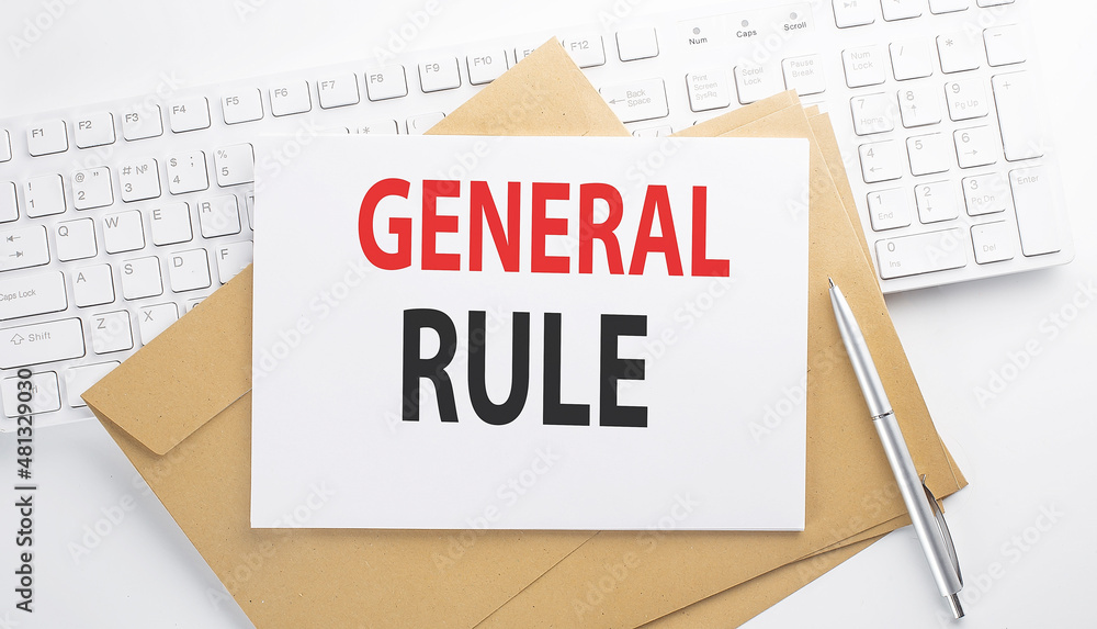 Aufkleber text general rule on the envelope on the keyboard