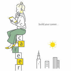 キャリアを積み上げるフリーランサーのイメージ　シンプルでお洒落な線画イラスト