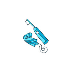 Toothpaste and electric toothbrush. Isolated vector object on white background. Cartoon art.