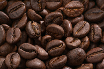 Detailed and large close up shot of coffee beans.