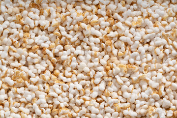 Detailed and large close up shot of puffed amaranth.