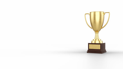 Fototapeta premium gold cup with white background, 3D rendering, shiny cup