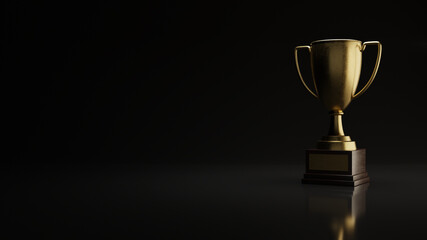 gold cup with black background, isolated gold cup, 3D rendering, shiny 