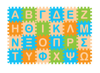 Vector Children's Foam Play Pad with Greek Letters - Puzzle. Isolated on white background.