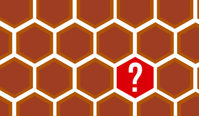 An illustration of red hexagon shape with question mark symbol