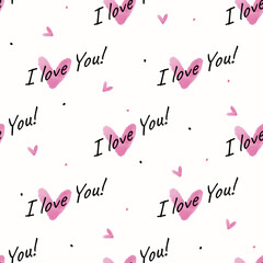 seamless valentine pattern background with  pink heart and words , I love you