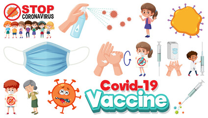 Cartoon character and Coronavirus vaccination isolated objects