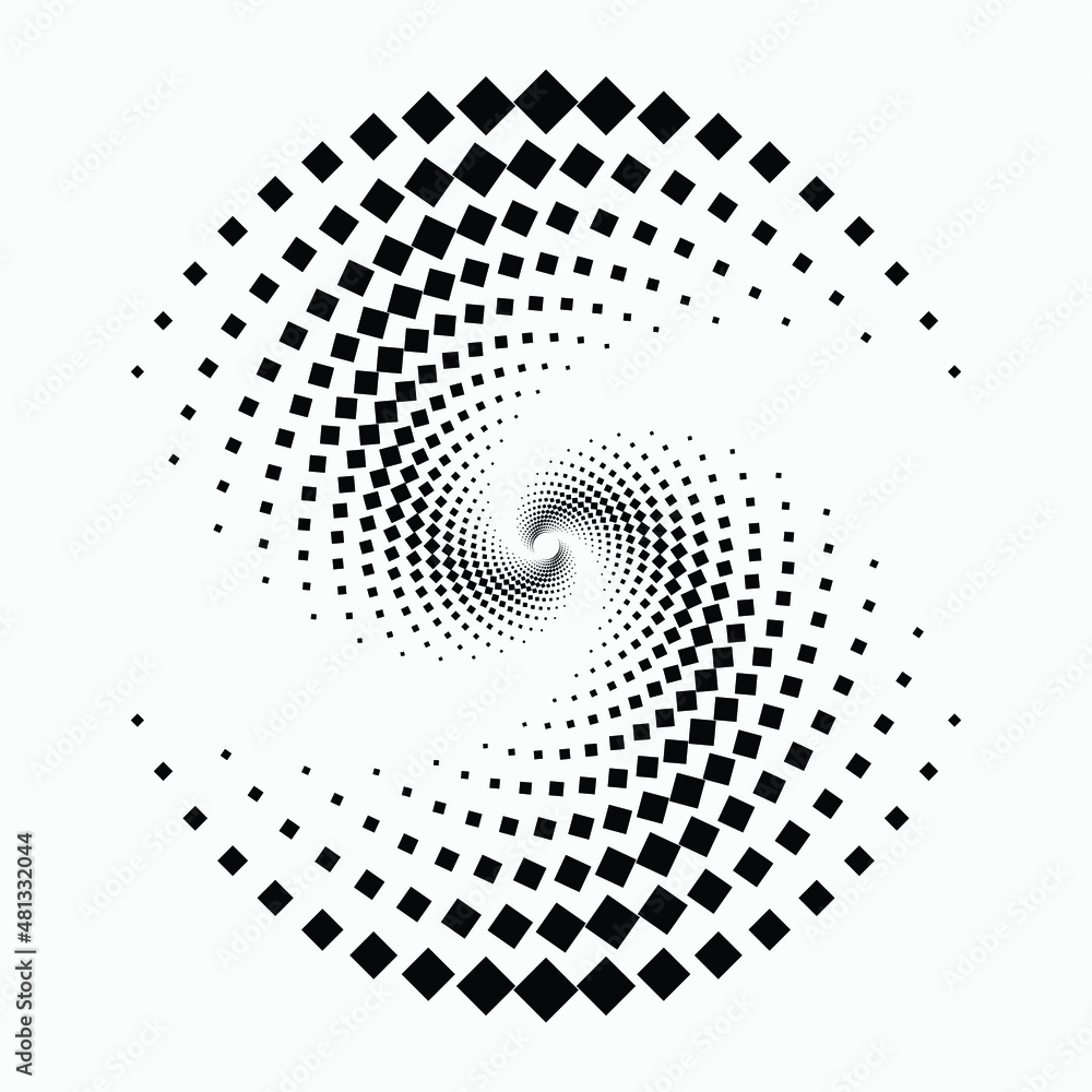 Poster dotted circular logo. circular concentric dots isolated on the white background. halftone fabric des
