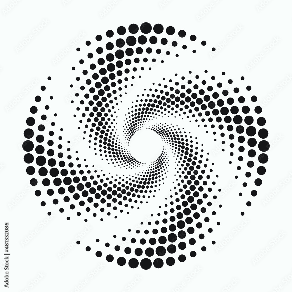 Poster dotted circular logo. circular concentric dots isolated on the white background. halftone fabric des