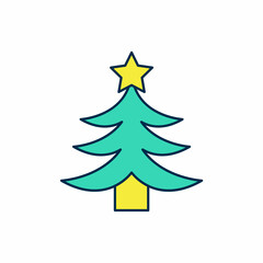 Fototapeta premium Filled outline Christmas tree icon isolated on white background. Merry Christmas and Happy New Year. Vector