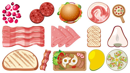 Collection of food ingredients on white background