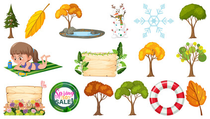 Fototapeta premium Set of four seasons trees and nature objects