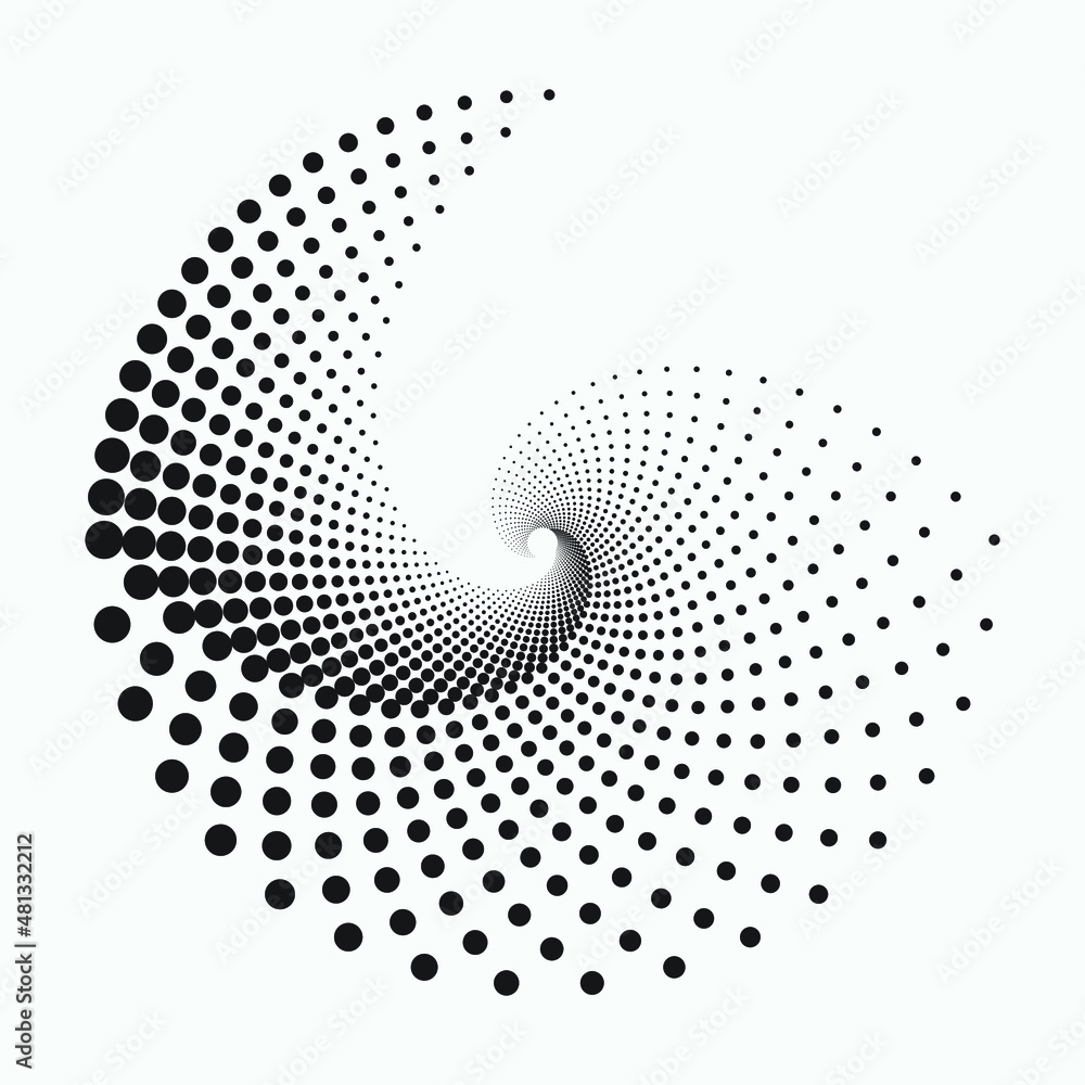 Poster dotted circular logo. circular concentric dots isolated on the white background. halftone fabric des