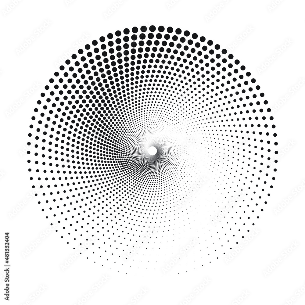 Poster dotted circular logo. circular concentric dots isolated on the white background. halftone fabric des