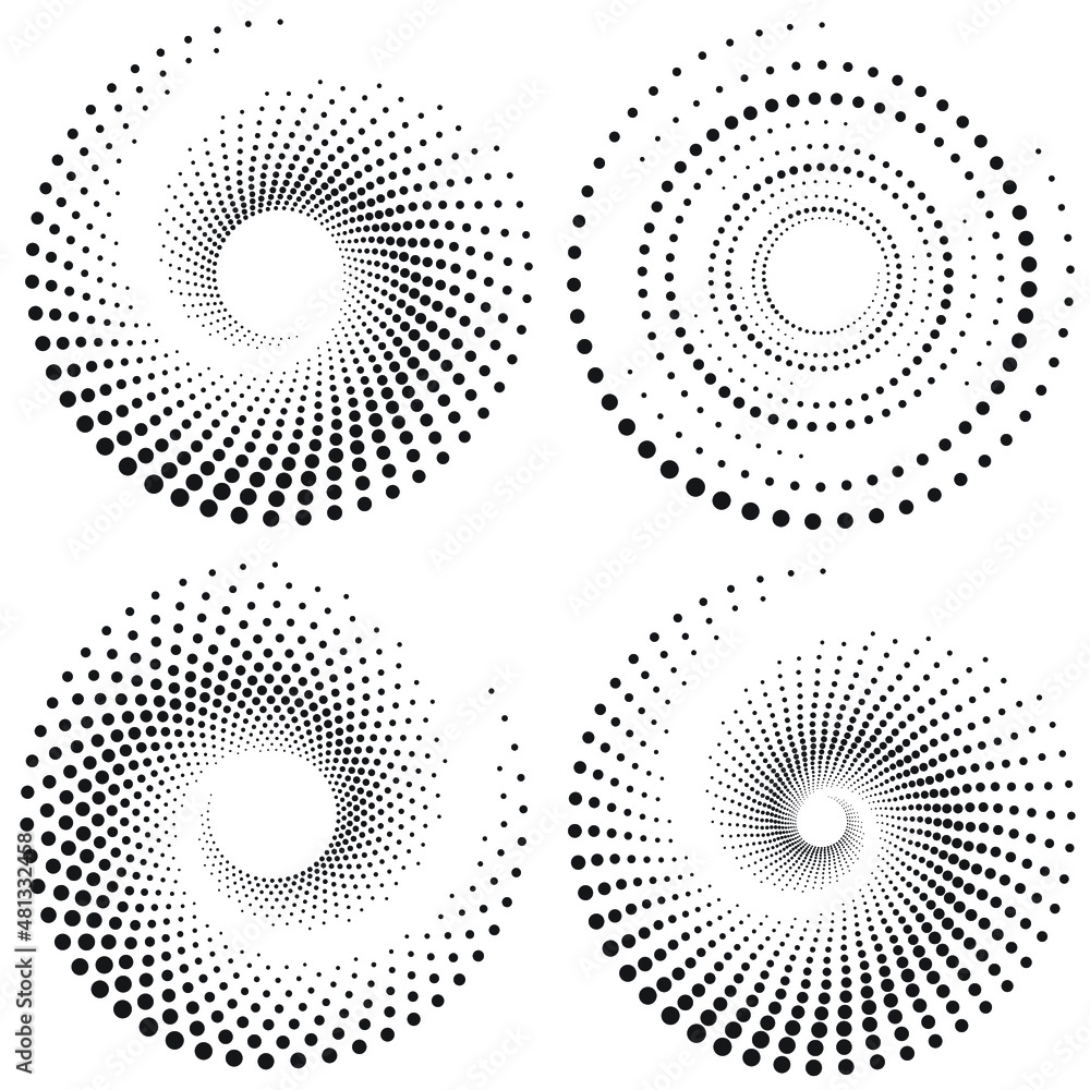 Poster halftone logo set. circular dotted logo isolated on the white background. garment fabric design.half