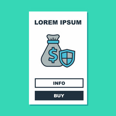 Filled outline Money bag with shield icon isolated on turquoise background. Insurance concept. Security, safety, protection, protect concept. Vector