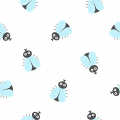 cartoon fly insect seamless pattern background cute vector illustration on white.