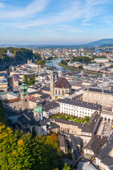 Fototapeta premium Beautiful Salzburg city Austria, top view from Hohensalzburg castle.