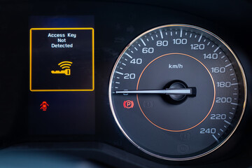Screen display of car status warning light on dashboard panel symbols which show the fault...